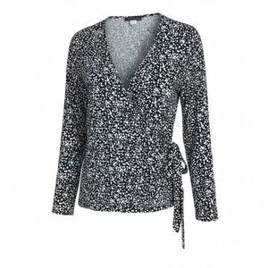 American City Wear Polka Dot V-Neck Tie Waist Wrap Top Navy Blue White Size 2X